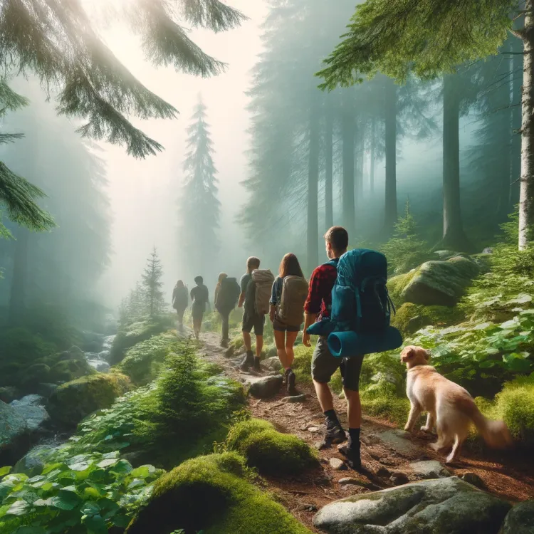 DALL·E A group of people hiking in the mountains