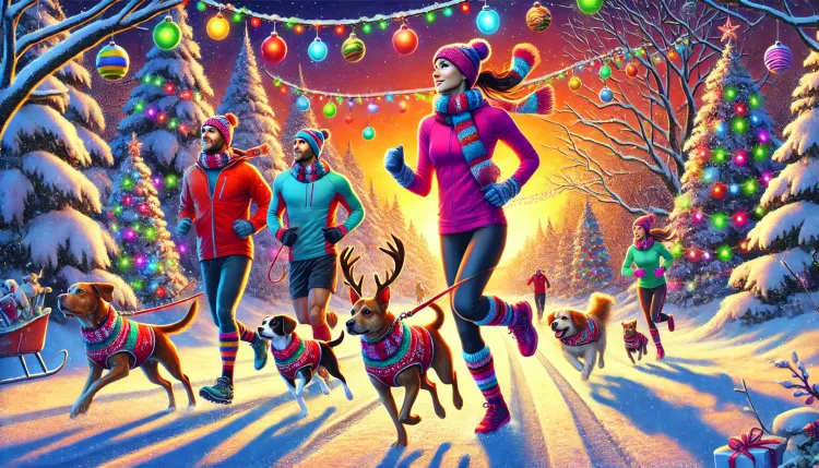 DALL·E A festive scene of runners with their dogs