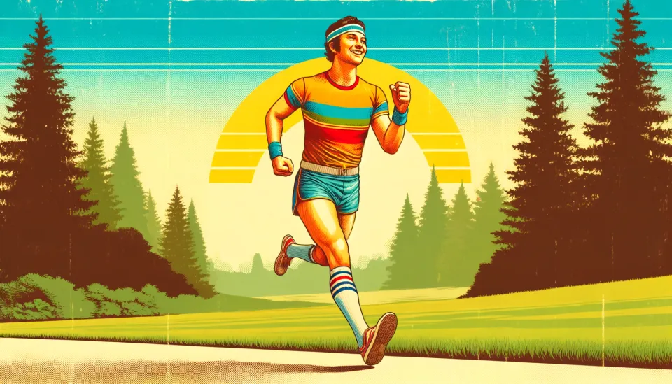 DALL·E A 1970s style illustration of a happy runner.