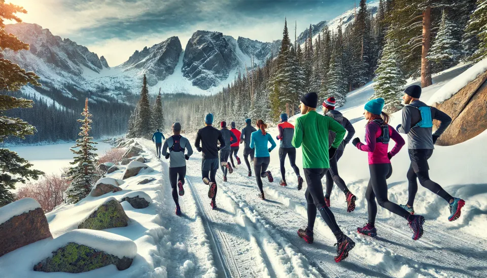 DALL·E Runners on a snow covered trail